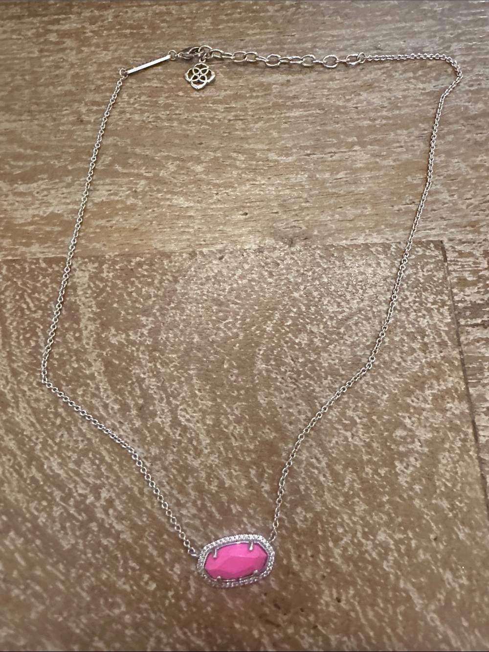 Kendra Scott Silver Necklace with Pink Oval Pendant